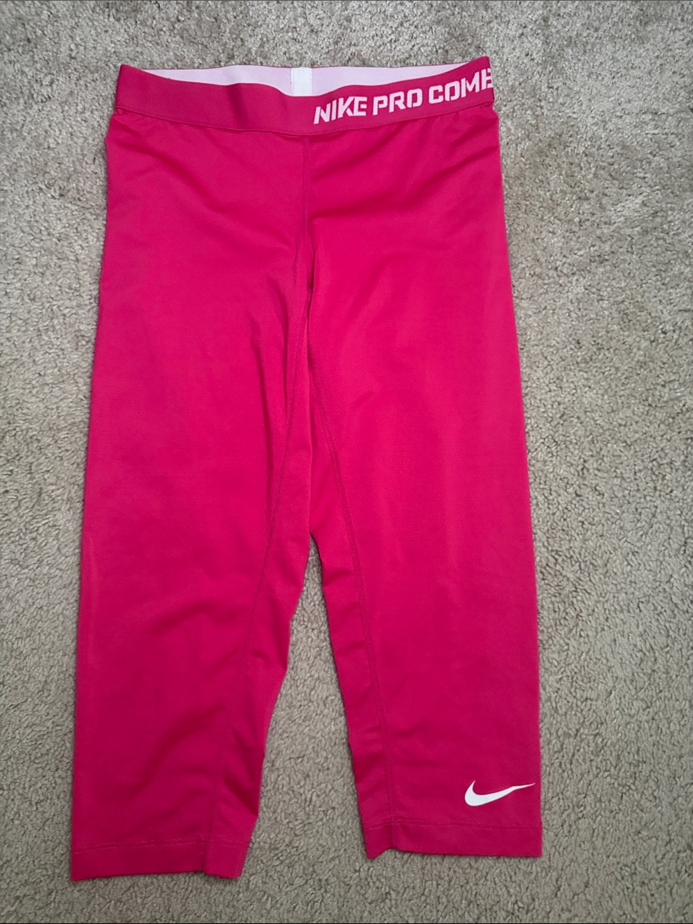 Nike Hot Pink Capri Leggings with White Swoosh